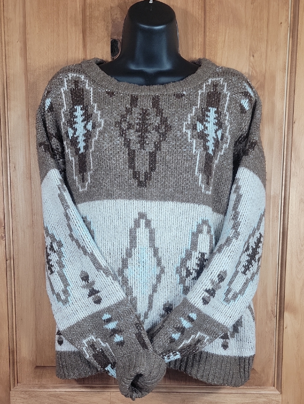 Tribal Print Crew Neck Sweater